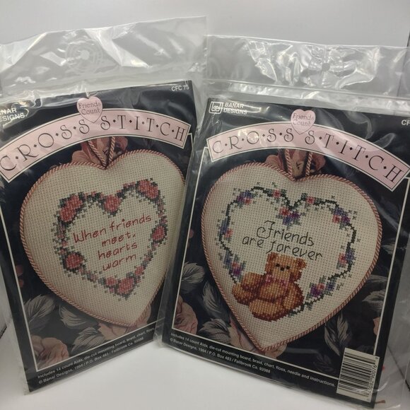 Set of 2 Banar Designs Friends Count Cross Stitch Kits Hearts Warm Forever Bears - Picture 1 of 9